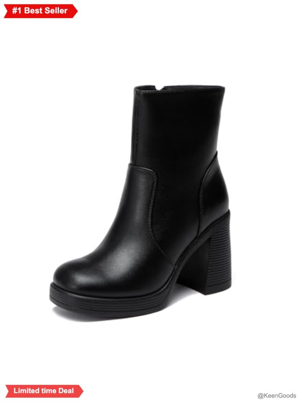 Platform Gogo Ankle Boots Square Toe Chunky Block Heel Side Zip PU